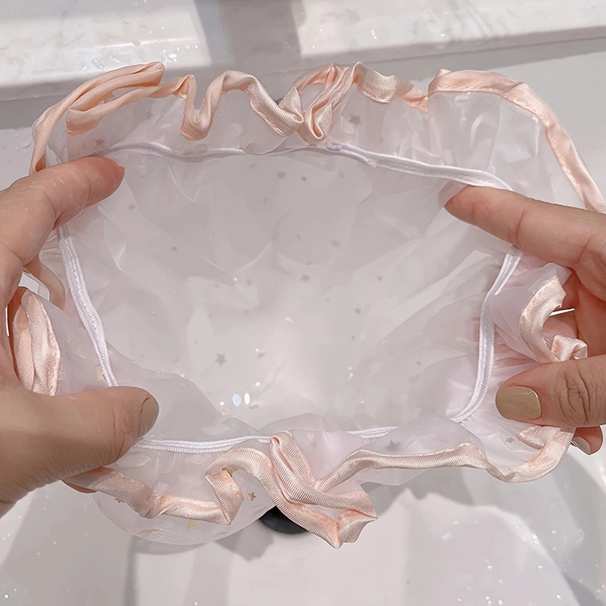 Waterproof Double-Layer Shower Cap Starry Sky Design Fashion Reusable Bathing Hat Kitchen Oil-proof Sanitary Hat Quake