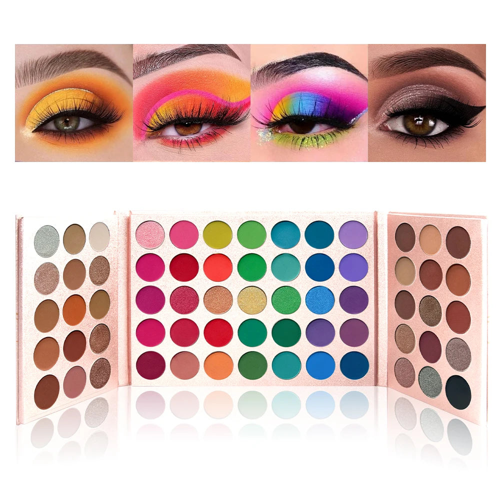 VERONNI 65 Colors High Pigment Eyeshadow Palette Long Lasting Easy Makeup Pearl Brown Eyeshadow Palette, Pink Eyeshadow Palette Quake 02