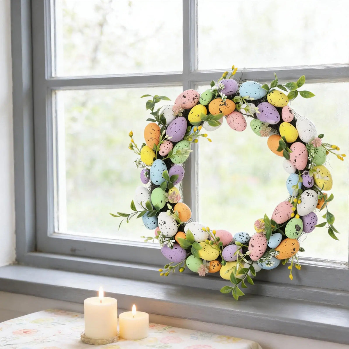 Spring Door Wreath Artificial Floral Easter Garland for Home Window Holiday Party Decor Indoor Outdoor Decorative Pendant Quake