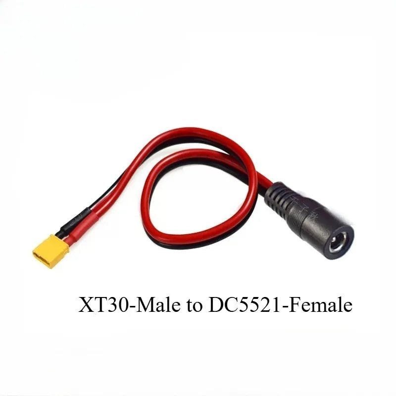 XT30 Male Female To DC5521/5525mm Male Adapter Wire 14AWG Heavy‑Duty Power Cable For FPV Goggles Battery Power Connection Quake XT30-M to DC5521-F 2PCS 1M