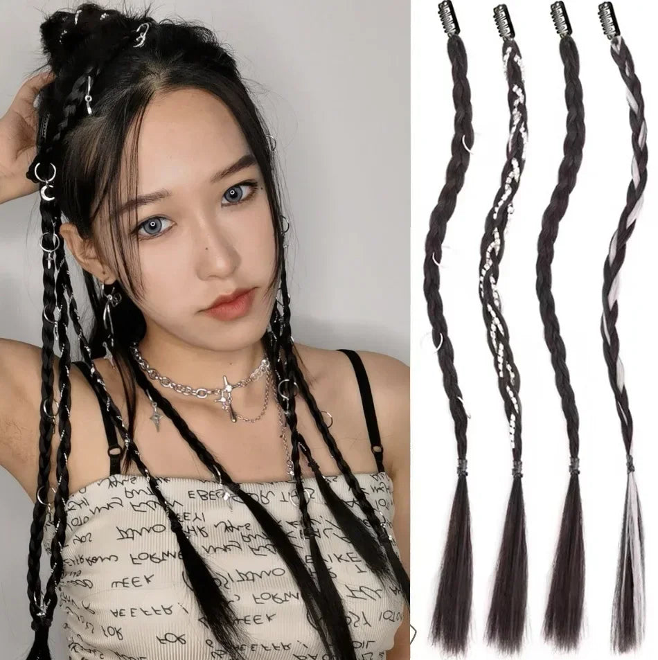 2pcs/set Y2K Boxing Braids Girls Cool Fashion hair Braide Women Fried Dough Twist Braid Traceless Invisible BB Clip Boxing Braid Quake