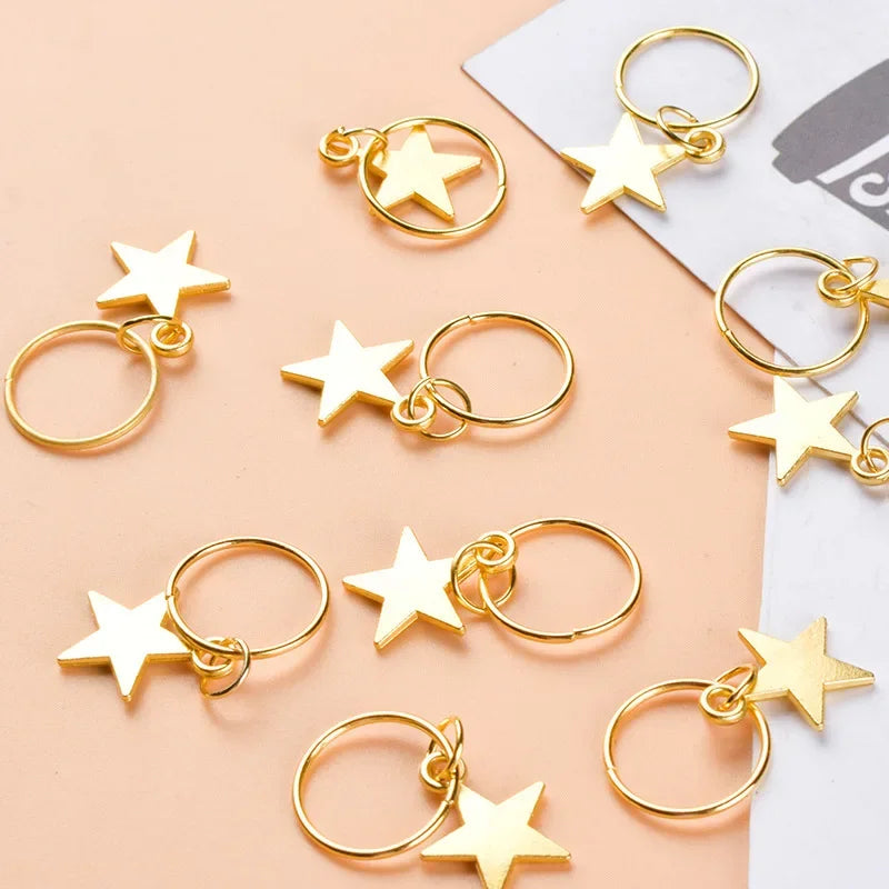 5/10/20pcs Gold Star Twist Braid Hair Ornament Women Charming Alloy Circle Hoop Braid Tool DIY Pendant Hair Style Accessories Quake 20pcs