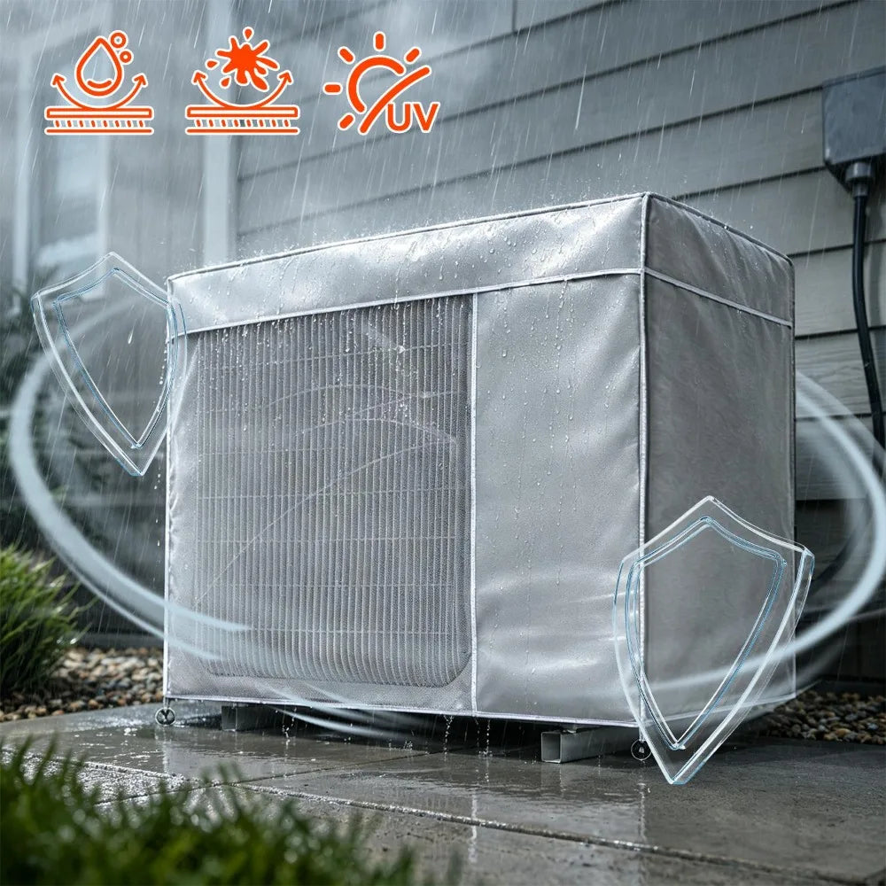 Air Conditioner Outdoor Unit Protect Cover Dustproof Waterproof AC Condenser Protector Breathable Mesh Cover with Elastic Bands Quake