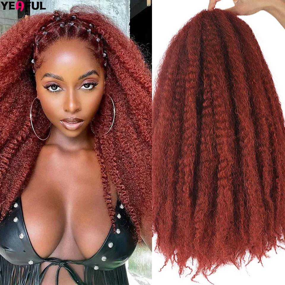 Yeaful 18 Inch Synthetic Marley Twist Braiding Hair Red Black Brown Ginger Bug Blonde #4 Pre Looped Marley Twists Crochet Hair Quake 350 Color 18inches 3Pcs/Lot