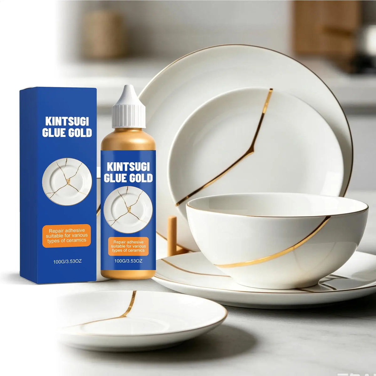Porcelain Repair Glue 100g Strong Gold Food Safe Agent Adhesive Strong Clay Adhesive for Bathtub Bathroom Countertop Floor Sink Quake