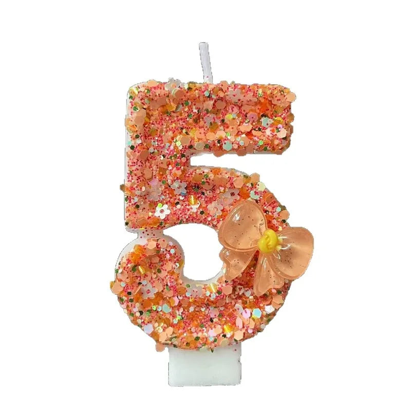Birthday Candle Bow Orange Creative Ceremony Surprise Digital Decoration Candle Flower Style Quake