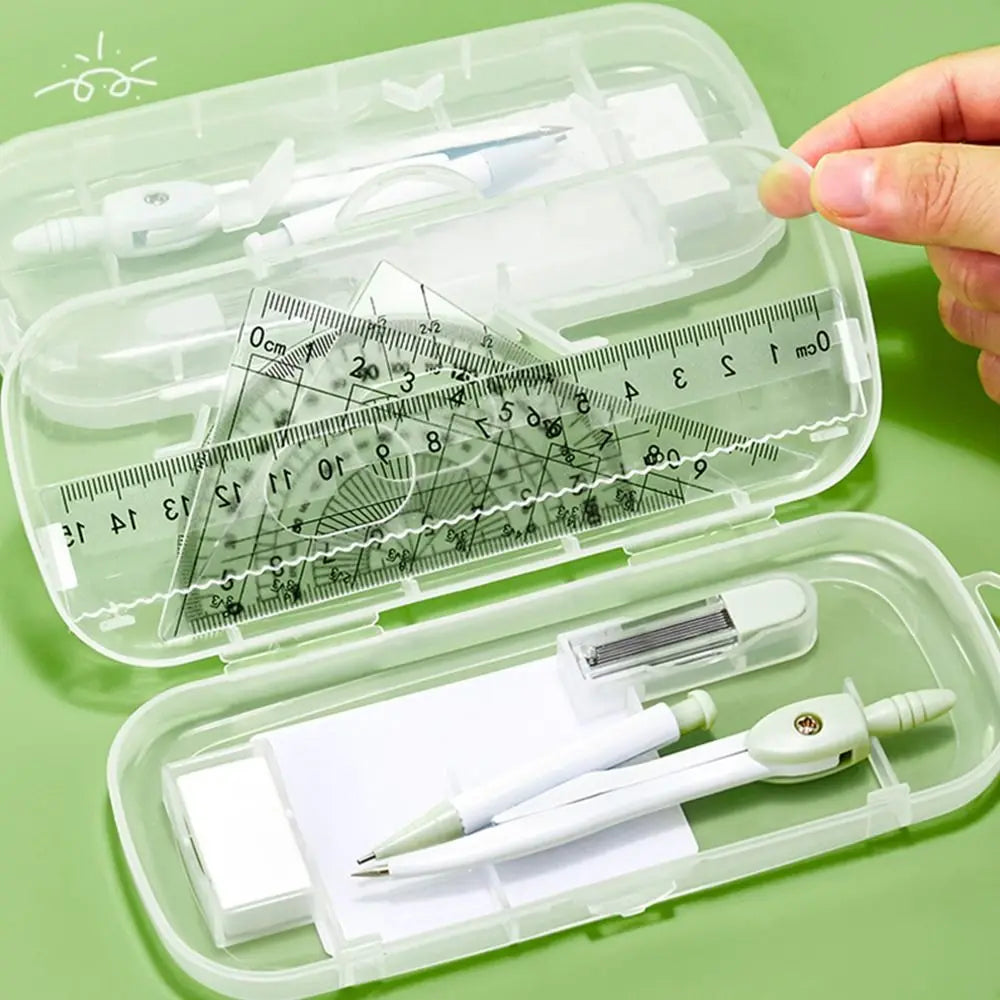 8PCS/Set High Quality Plastic Ruler Compasses Set Eraser Transparent Protractor Set Square Straight Ruler Drawing Tool Students Quake