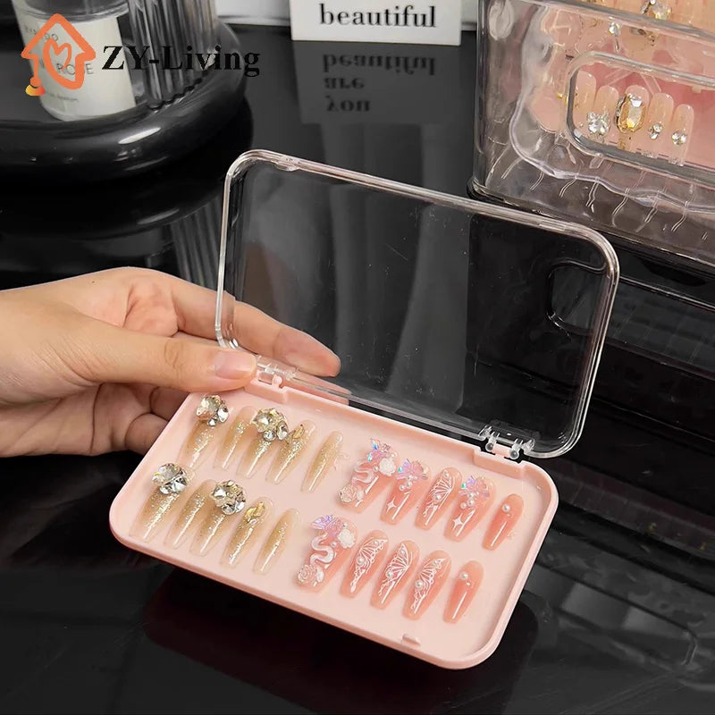 Plastic Clear Jewelry Box Press-on Nail Storage Case Rectangle Storage Box For False Nails Display And Salon Essentials With Lid Quake
