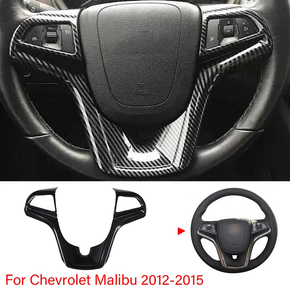 For Chevrolet Malibu 2012-2015 ABS Car Inner Sticker Interior Steering Wheel Cover Trim Frame Decotation Auto Carbon Fiber Style Quake Default Title