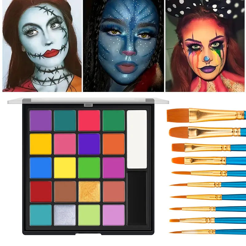 SFX Makeup Kit 22 Color Face Body Paint Oil Stage Special Effects Halloween Wound Scar Wax Makeup Fake Scab Blood Spatula Paint Quake with 10Brush