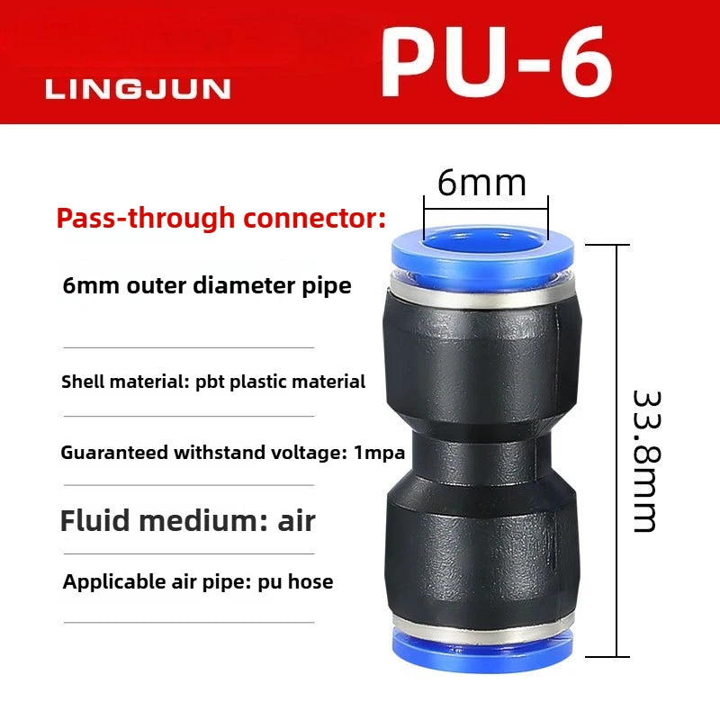 Pu/PG Pneumatic Fittings Connector PG 4 to 6-8-10-12/14mm 16mm Air Hose Tube Push in Straight Gas Quick Coupling Quake PU-6 5PCS