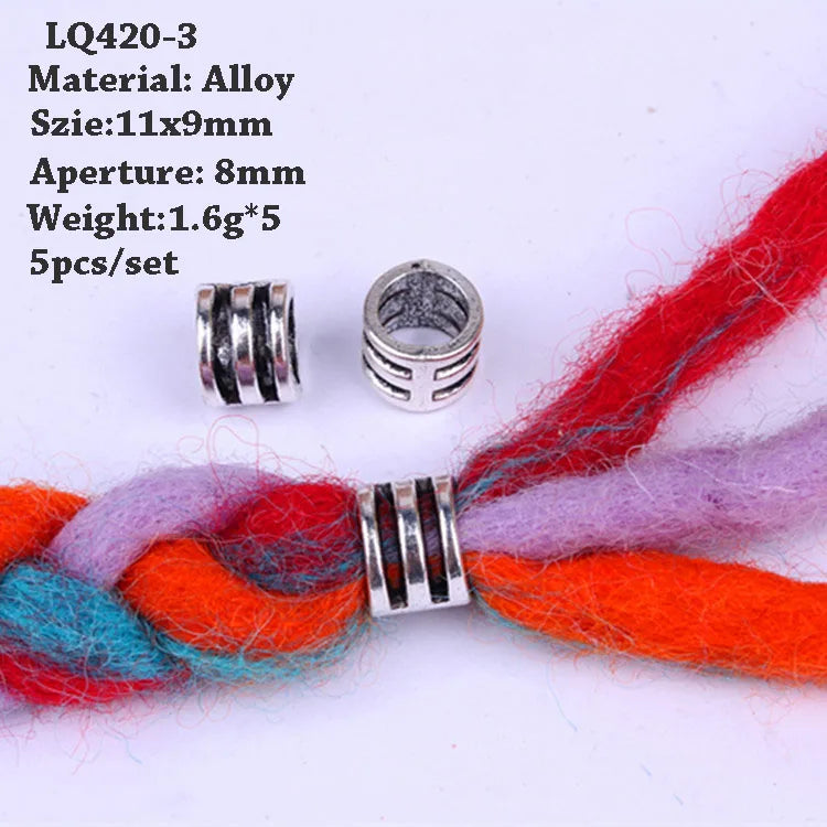 5 Pcs Hair Braids Reggae Dirty Braid Decorative Beads Styling Tools Silver Gold Dread Dreadlock Beads Rings for Hair Accessories Quake LQ420-3