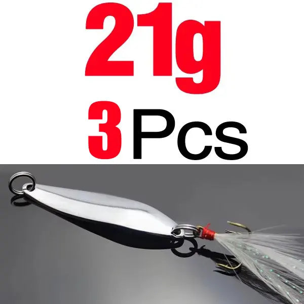 Topranc 5g 7g 10g 13g 18g 21g Metal Spinner Spoon Fishing Lure Hard Baits Sequins Noise Paillette with Feather Treble Hook Quake 21g
