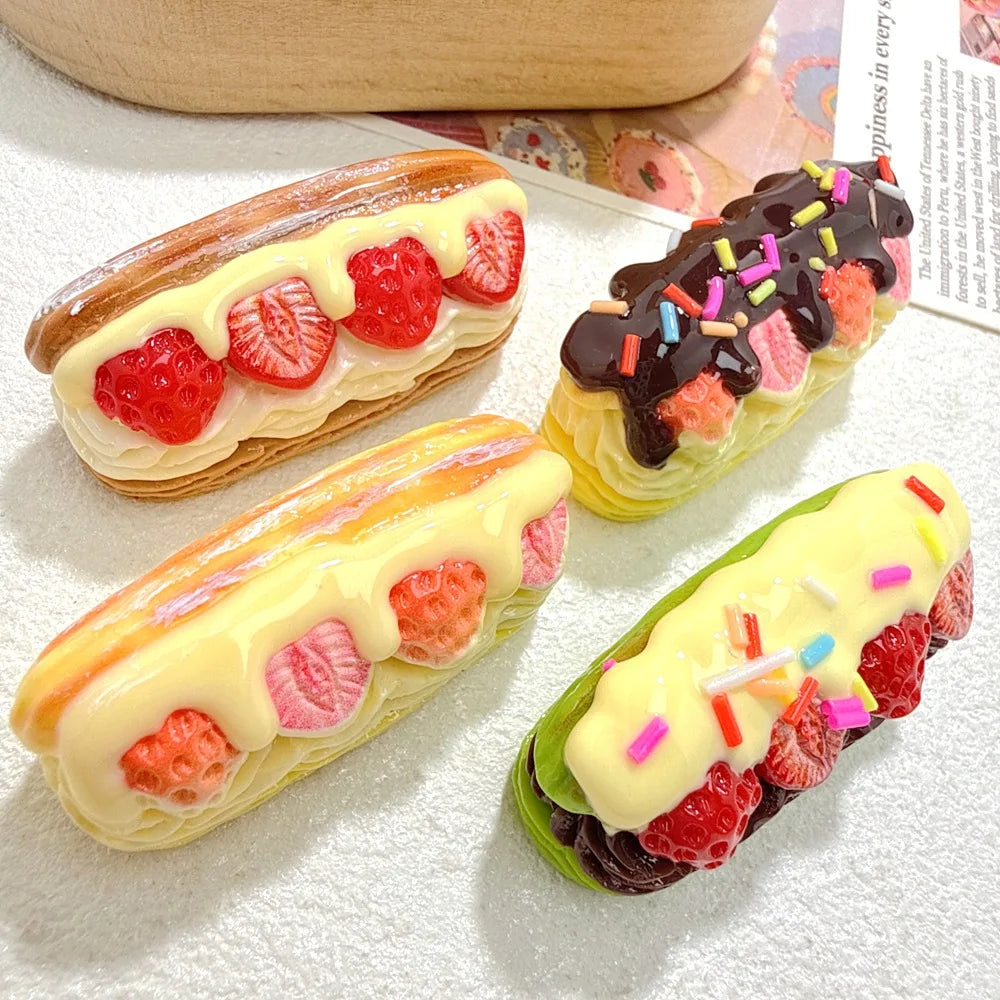 5pcs Kawaii Strawberry Chocolate Cake Resin Miniature Cabochon DIY Jewelry Making Phone Decoration Scrapbooking Crafts Accessory Quake random mixed