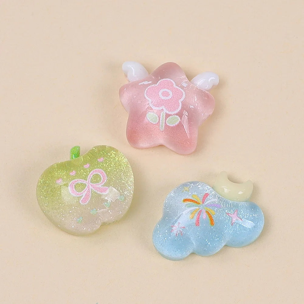 20Pcs Cute Star Moon Apple Cloud Resin Flatback Cabochon For Hair Bows Center DIY Scrapbooking Phone Decoration Accessories Quake