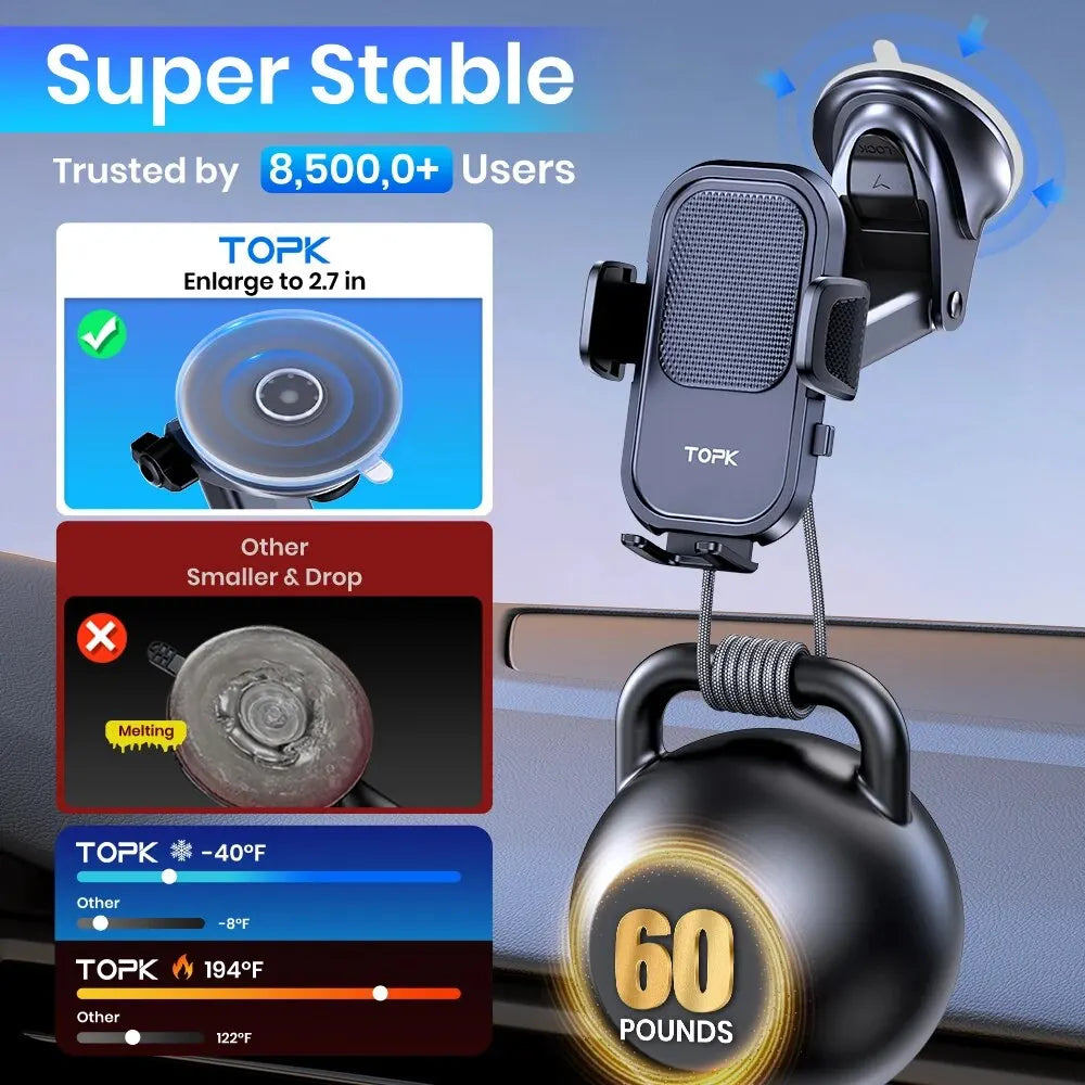 TOPK Car Phone Holder Mount for IPhone[Powerful Suction] Phone Mount for Car Dashboard Car Accessories Automobile for Smartphone Quake