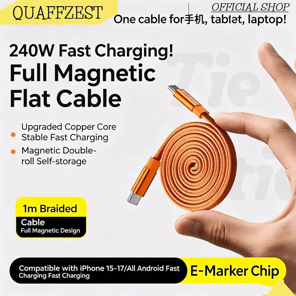 Magnetic 240W Fast Charger Cable USB C To C for Phone Quake