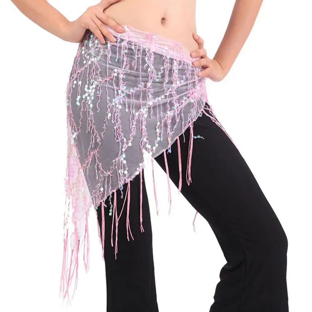 Women Show Costumes Tassels Dancer Skirt Hip Scarf Belly Dance Belt Waist Chain Quake Pink