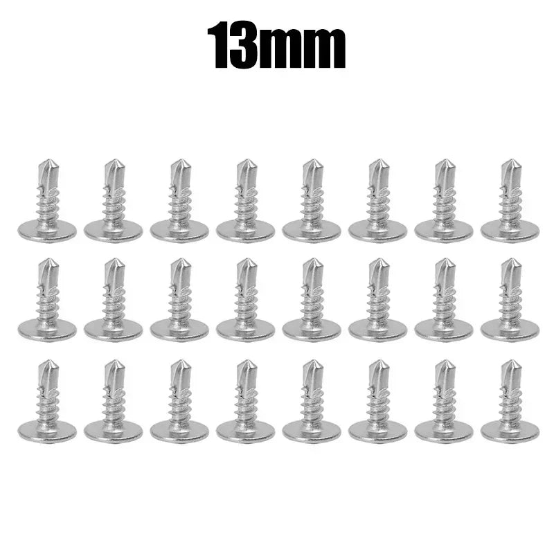 100/20PC Flat Head Self-tapping Drilling Screw 13/19/25mm Stainless Steel Rust-proof Screw for Metal Wood High-Strength Fastener Quake 13mm 40PCS