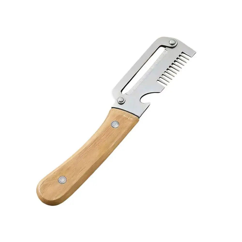 Stainless Steel Scallion Shredder Multifunction Kitchen Peeler Squid Cutter Onion Slicer with Wooden Handle Quake light color