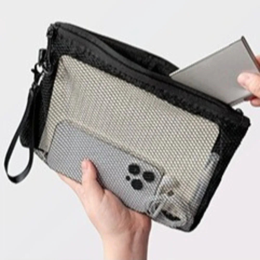 Lightweight Mesh Storage Bag Polyester Solid Color Toiletry Bag With Zipper Multifunctional Cosmetic Bag Toiletry Storage Quake Black-L