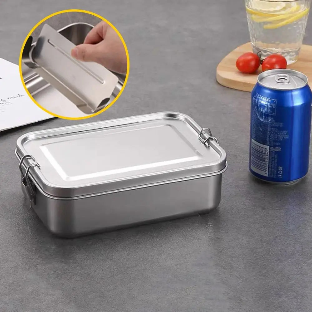 Portable Stainless Steel Bento Box Square Leakproof Lunch Box Large Capacity with Lid Lunch Container Outdoor Quake 1200ml-with spacer
