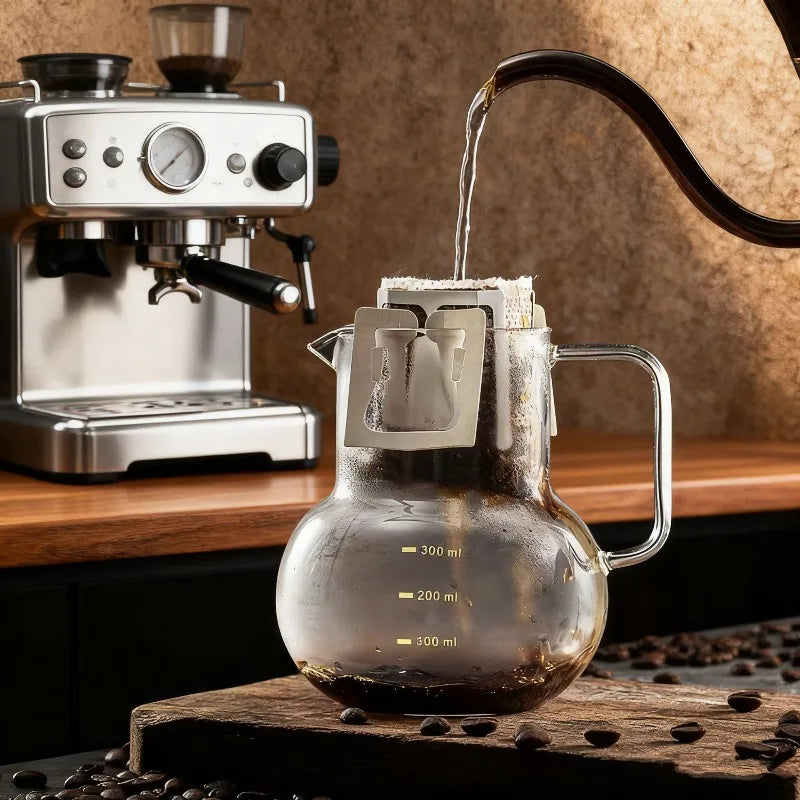 Borosilicate Glass Coffee Server Pot Heat‑Resistant Hand Drip Kettle with Handle for Home Pour Over Coffee Making Quake