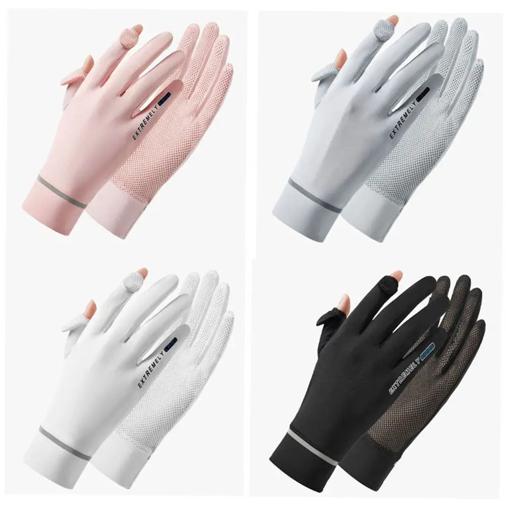 Women Female Thin Sunscreen Anti-UV Gloves Mittens Ice Silk Gloves Sun Protection Gloves Quake
