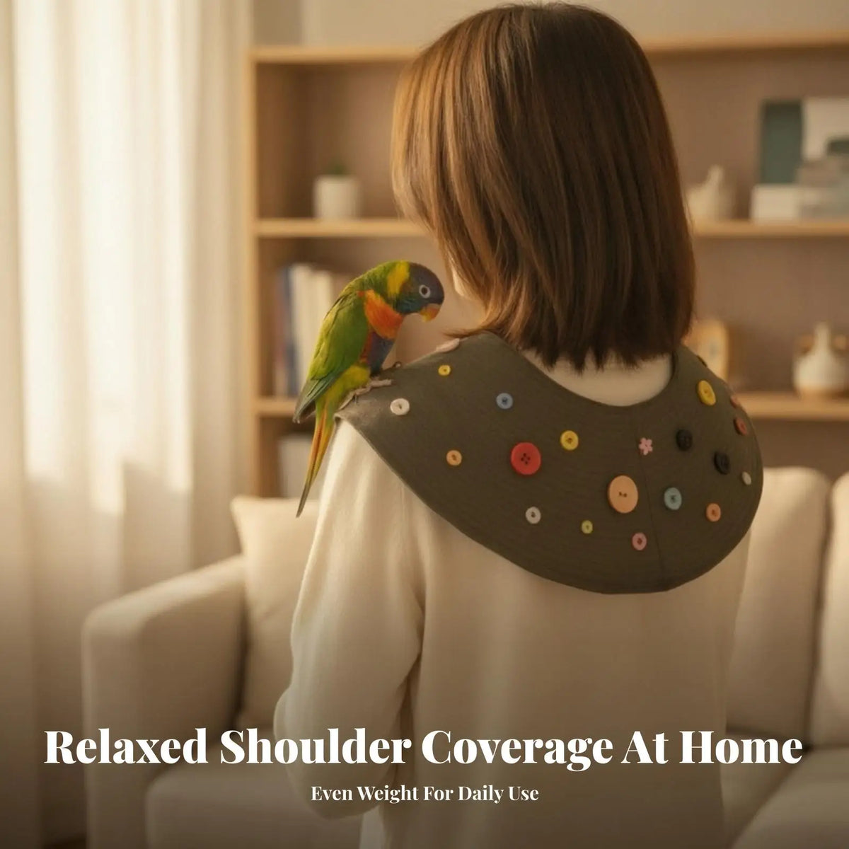Parrot Shoulder Training Cape with Long Tie Straps and Button Accents for Bird Cage Accessory Use Quake