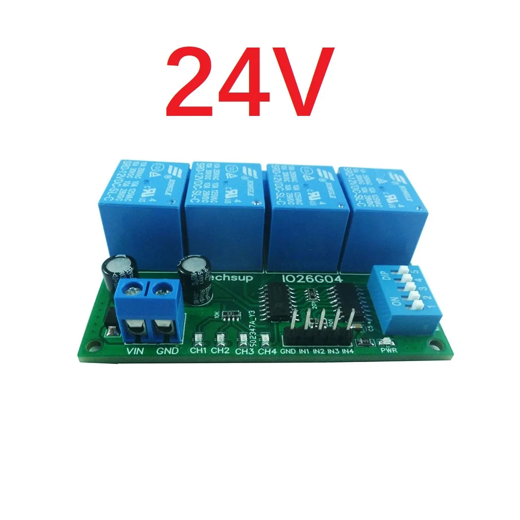 1 PCS 4ch DC 5V 12V 24V DIP Switch Delay Relay Module Flip-Flop Latch Bistable Self-locking Interlock Latch Power Conditioner Quake 24V