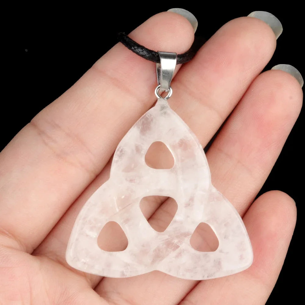 Hot Sale Witch Knot Pendant Necklace Natural Stone Rose Quartz/Amethyst Irish Pendant Lucky Gift For Women And Man Quake Clear Quartz