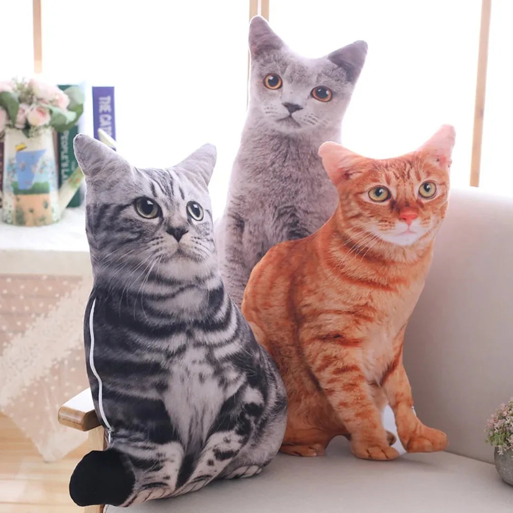 Plush Realistic 3D Cat Doll Cartoon Soft Simulation Cat Plushie Pillow Kawaii Stuffed Plush Animals Toy Cushion for Kids Girls Quake