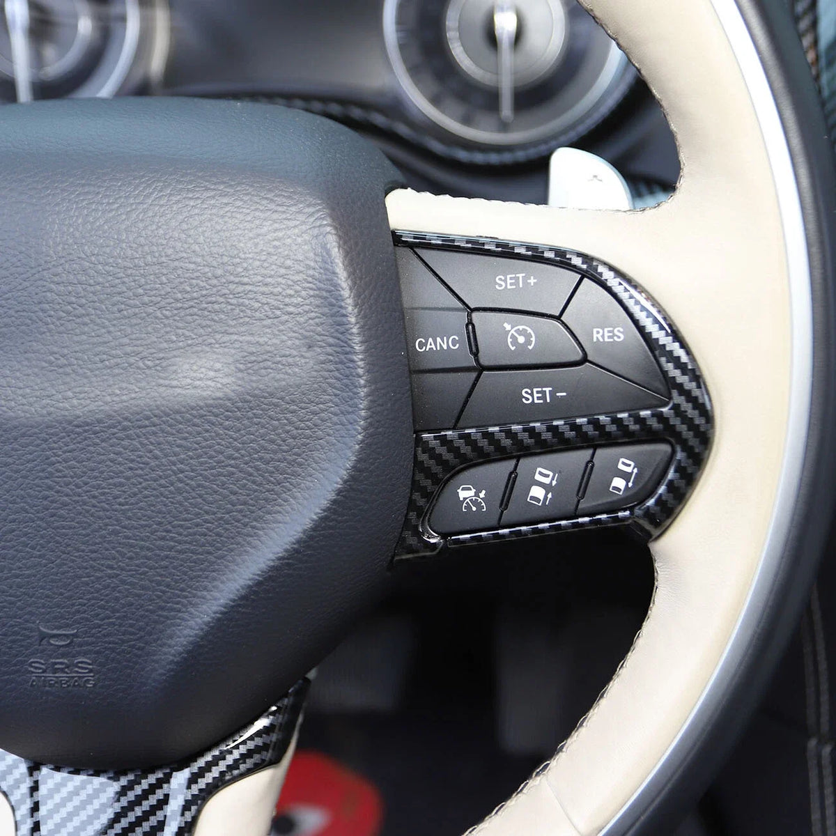 For Chrysler 300C 2015-2021 ABS Car Interior Steering Wheel Button Control Decoration Cover Frame Trim Carbon Look Decoration Quake
