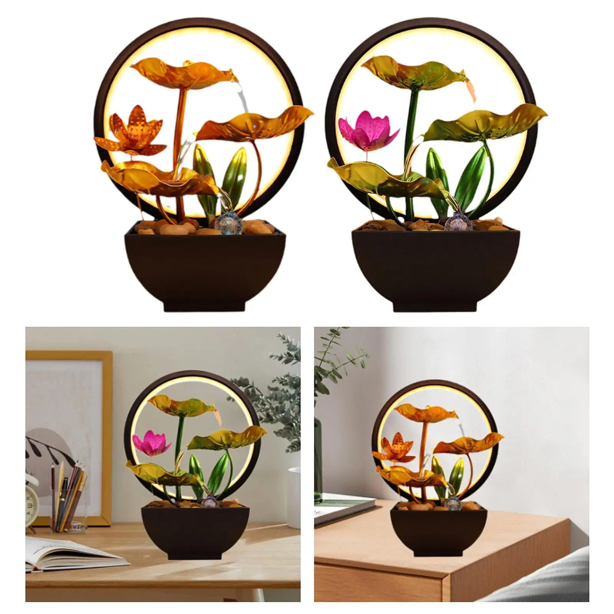 Table fountain with light figure for office, indoor, garden, bedroom Quake
