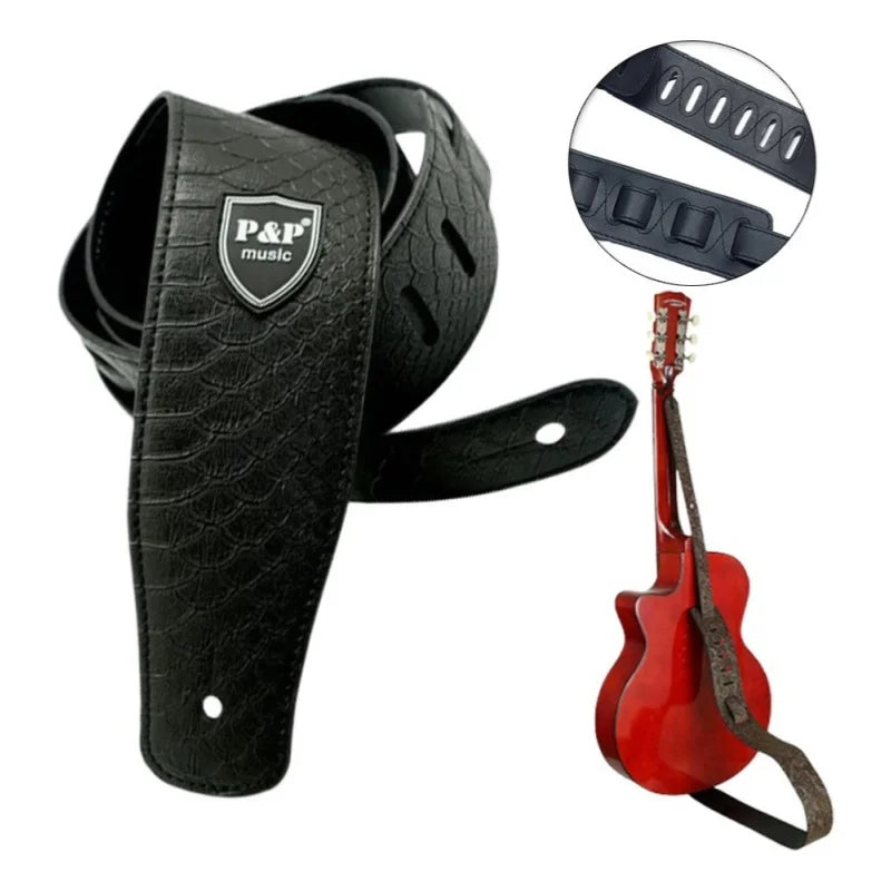 2.5 Inch Guitar Strap Genuine Faux Leather Adjustable Soft Embroidered Belt For Classical Bass Music Hobby Guitar Accessories Quake