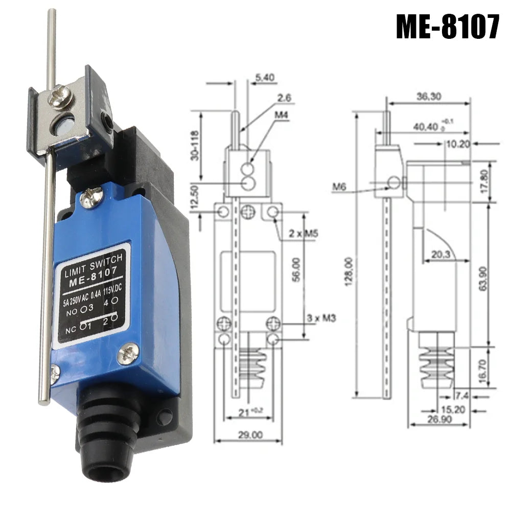 ME-8104 ME-8107 ME-8108 ME-8111 ME-8112 ME-8166 -8169 Limit Switch Rotary Adjustable Roller Lever Arm Travel Switch AC250V NO NC Quake ME-8107