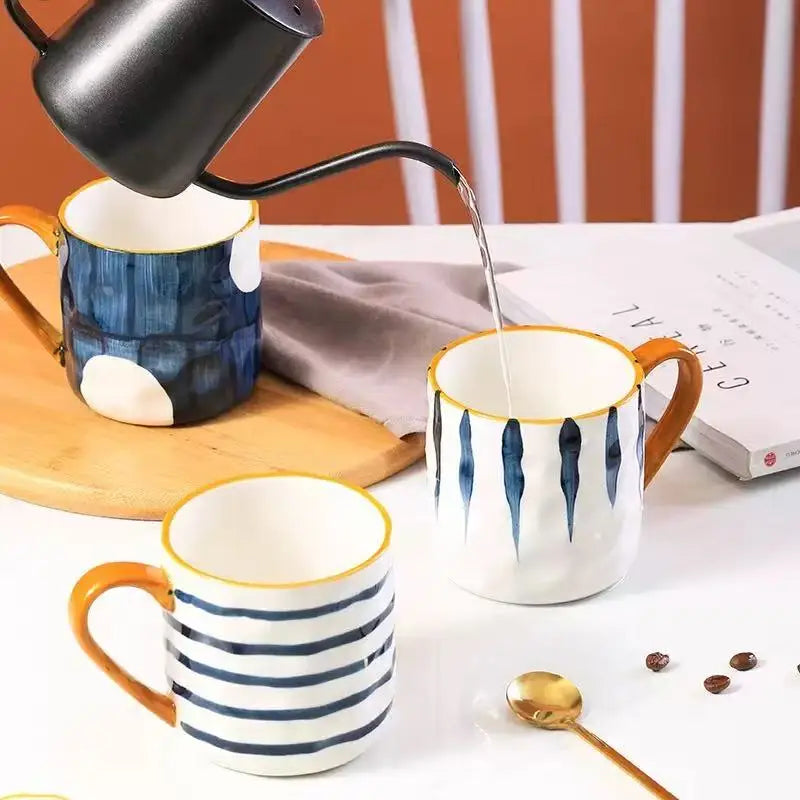 YWDL 400ml Ceramic Coffee Mug Heat-Resistant Breakfast Milk Oats Cup with Handgrip Japanese Style Home Drinkware Gift Quake