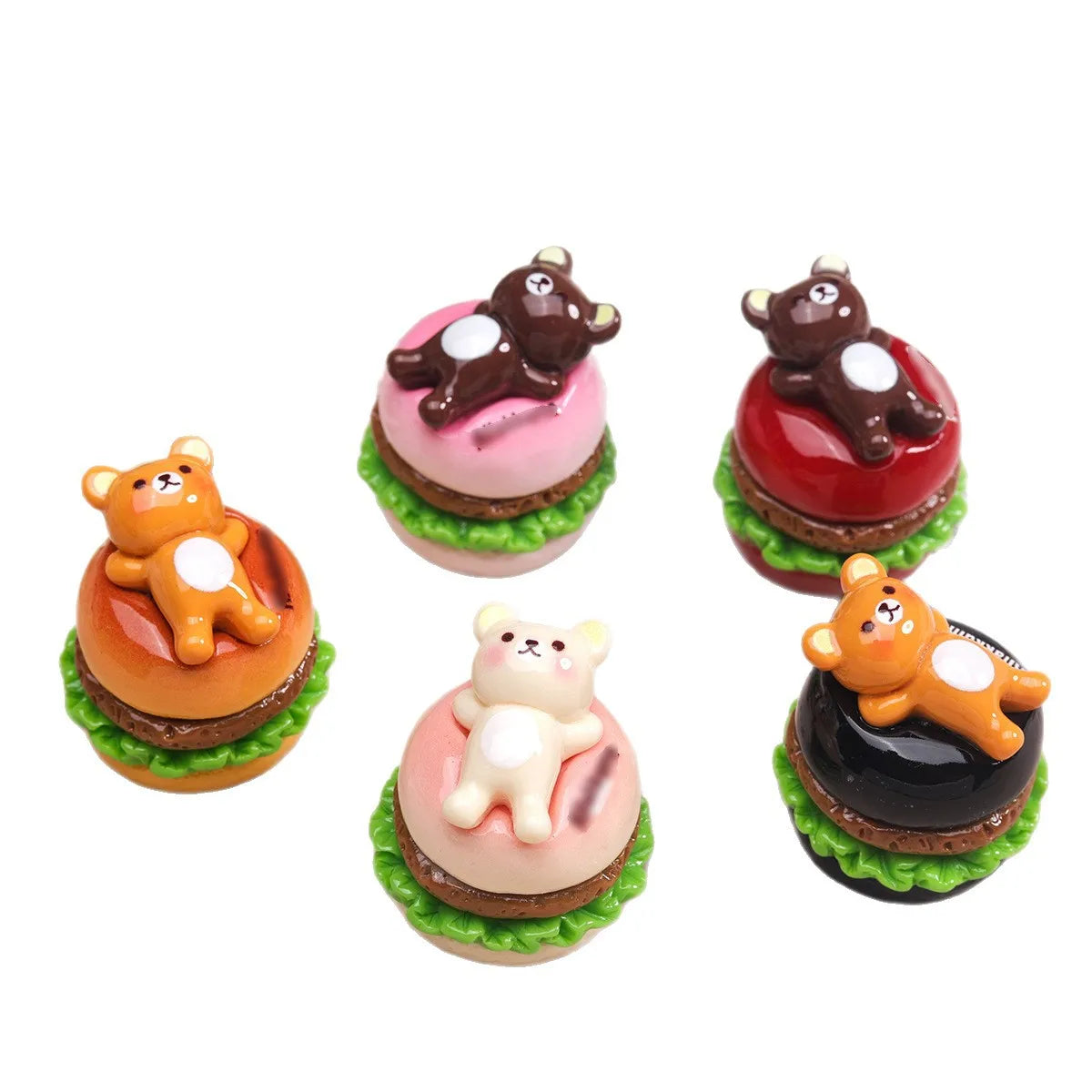 5Pcs Simulation 1:12 Bear Hamburger Resin Cabochon 3D Miniature Fake Food For Craft DIY Jewelry Making Dollhouse Accessories Quake