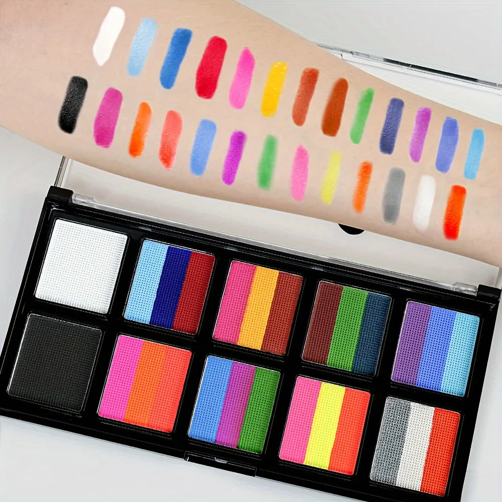 26 Color UV Fluorescent Face Body Painting Set,With Brush\Tattoo Template and 1 Face Gem Sticker,for Halloween Body Paint Makeup Quake