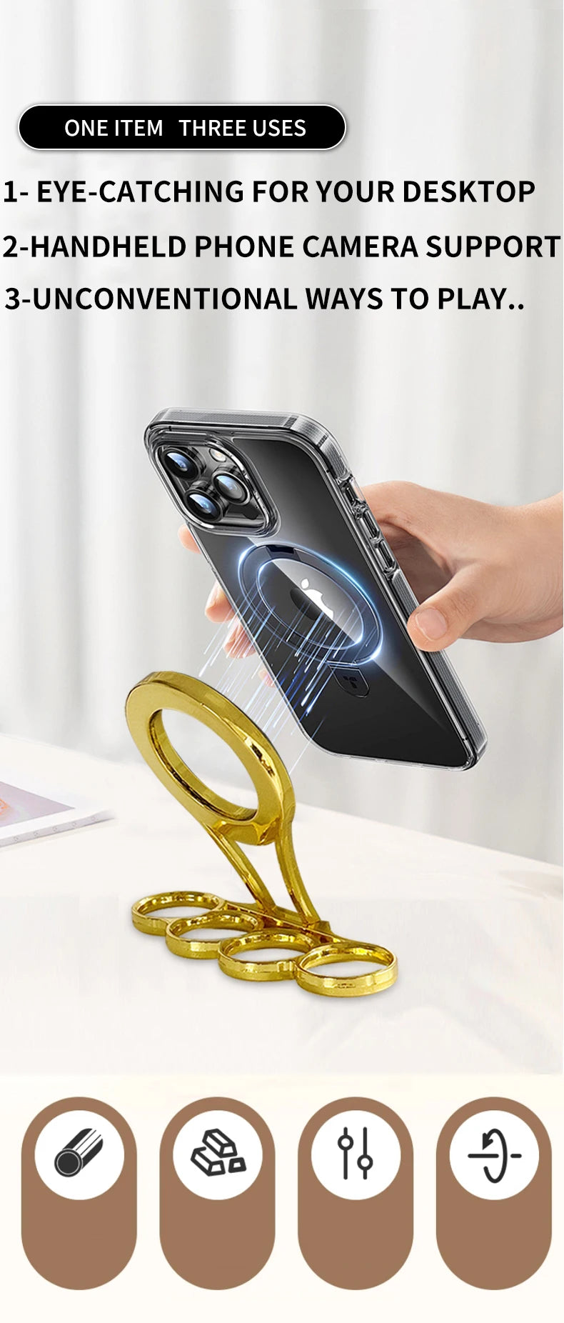 tiger claw Dual Magnetic Phone Holder Stand, 360° Rotating Foldable Quake