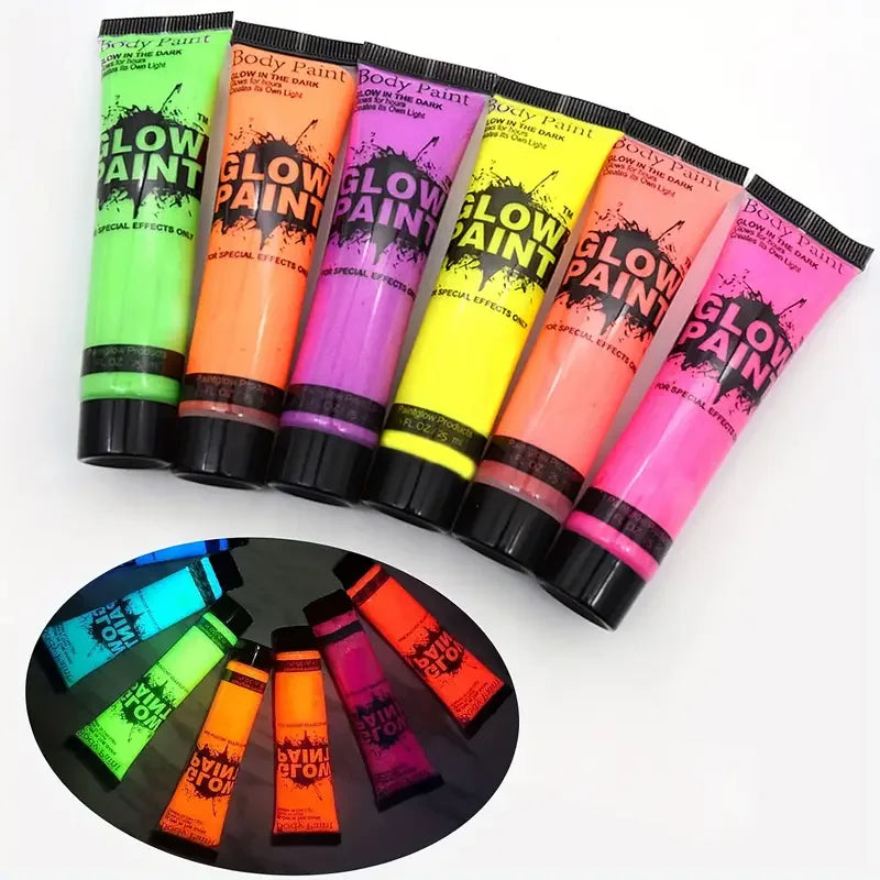 6 Color 25ml UV Neon Face Body Paint Neon Fluorescent Glow Safe Body Paint For Festivals Parties Halloween Makeup Festival Party Quake