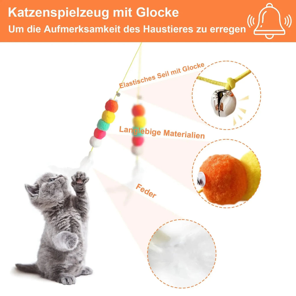 Feather Ball Caterpillar Cat Toy, Pet Self Hi Toy, Hanging Retractable Rope Sound Toy Quake
