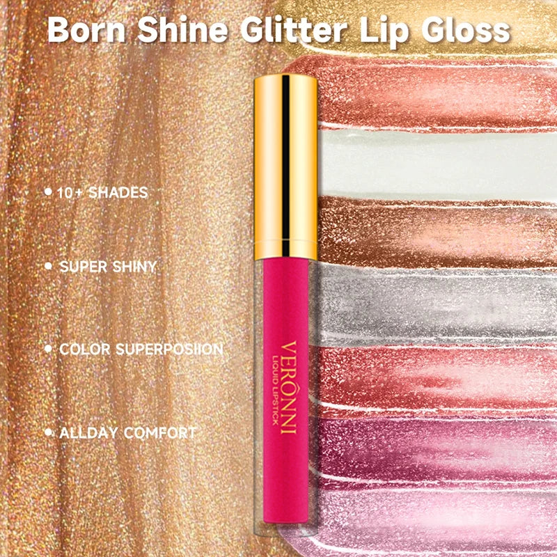 10 Colour Diamond Shimmer Lip Gloss Set,Glitter Shimmer Makeup Long Lasting lipsticks Makeup, Smudge Proof Lip Glaze Valentine's Quake