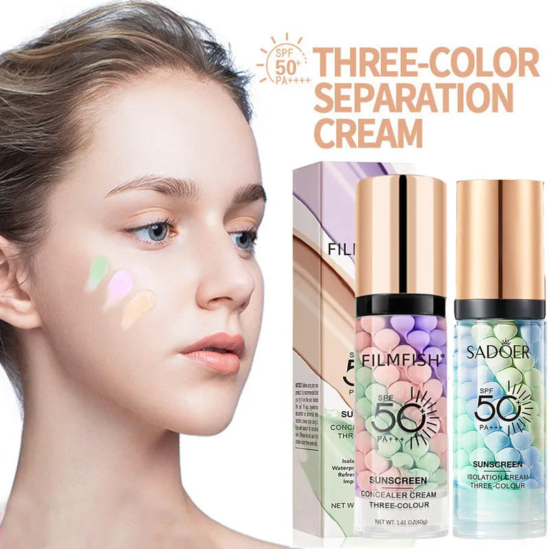 Face Makeup Primer Tri-color Cream Contour Color Isolation Waterproof Makeup Foundation Natural Makeup Base Cream 40g Quake