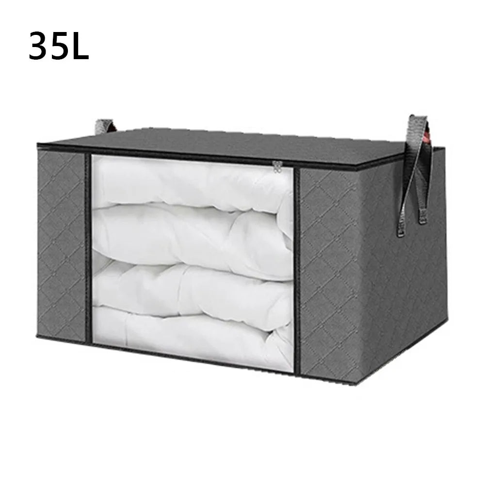 35L/60L/90L Foldable Storage Box Non-woven Fabric Transparent Window Storage Organizer With Lids Dustproof Quake 35L