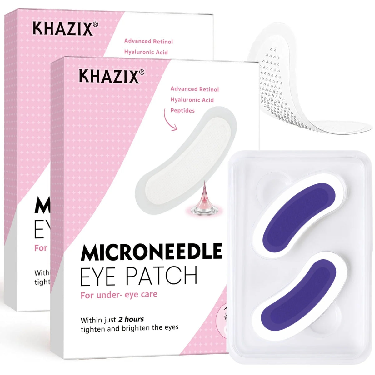 Retinol Microneedle Eye Patches with Hyaluronic Acid & Firming Peptides,for Forehead, Eye Area, Crow's Feet & Smile Lines,1Pair. Quake purple zise