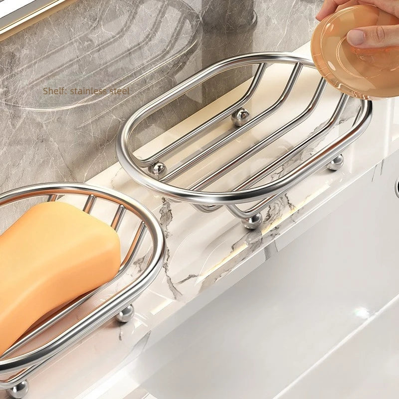 Soap Dish Hollow Drain Soap Holder with Water‑Receiving Tray Bathroom Countertop Soap Storage Rack for Shower Bathroom Quake