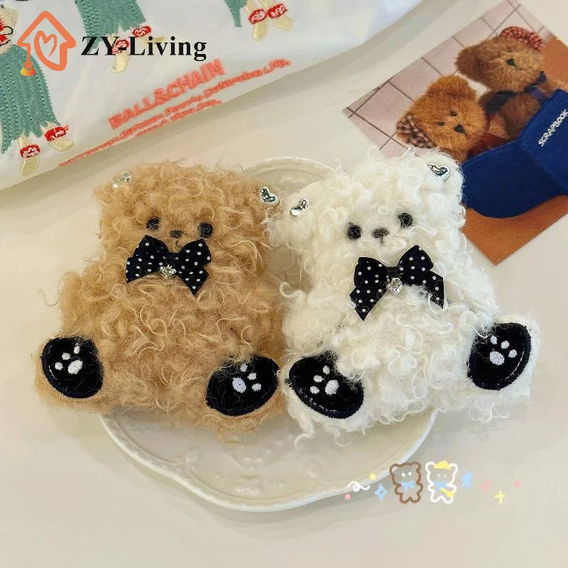 Cartoon Soft Stuffed Doll Pendant Kawaii Curly Plush Bear Keychain Backpack Handbag Hanging Decoration Couple Keyring Gifts Quake
