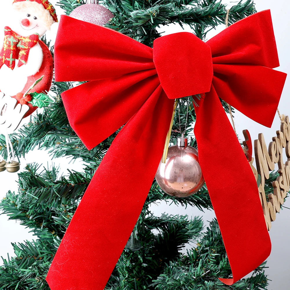 Large Christmas Bow Red Velvet Bow Christmas Tree Topper Decoration Wreath Bows for Door New Year Christmas Party Decoration Quake