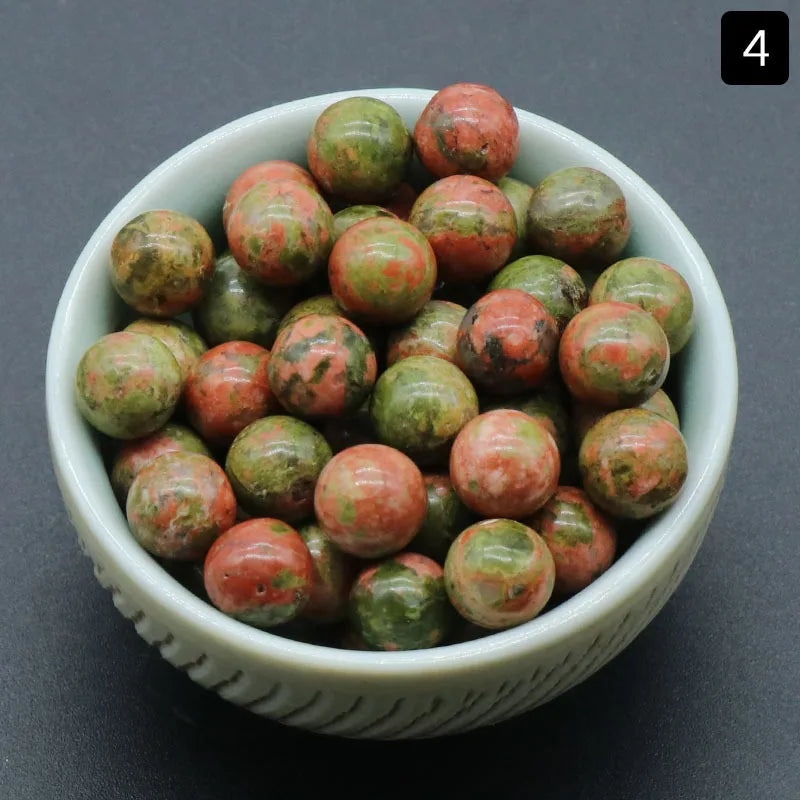 10Pcs Random Natural Stone Marquetry Beads Rose Quartz Amethyst Beads Non-porous-ball 8mm DIY Round Beads Wholesale Quake Unakite 8mm